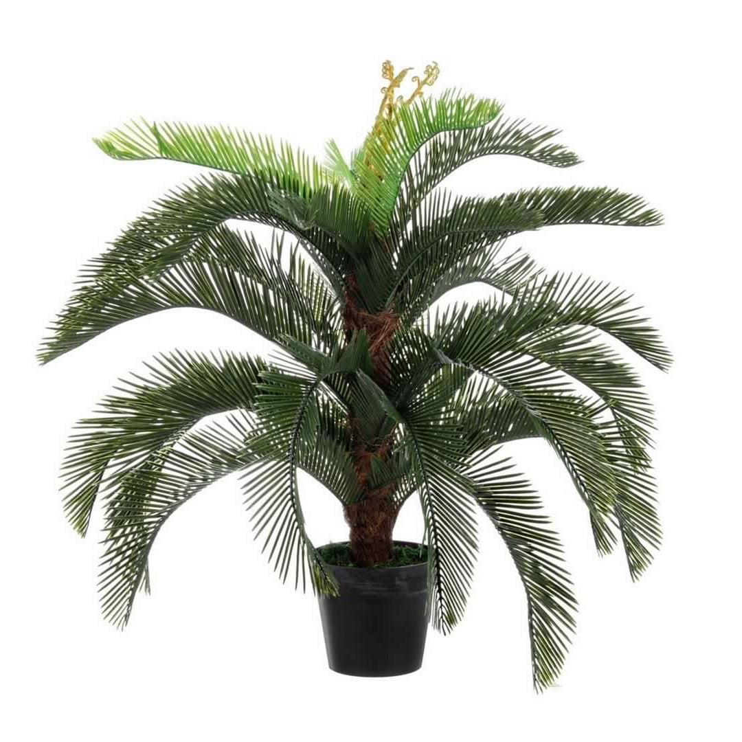 Pianta artificiale "Palma Cycas" con foglie e rami in PE, vaso in plastica