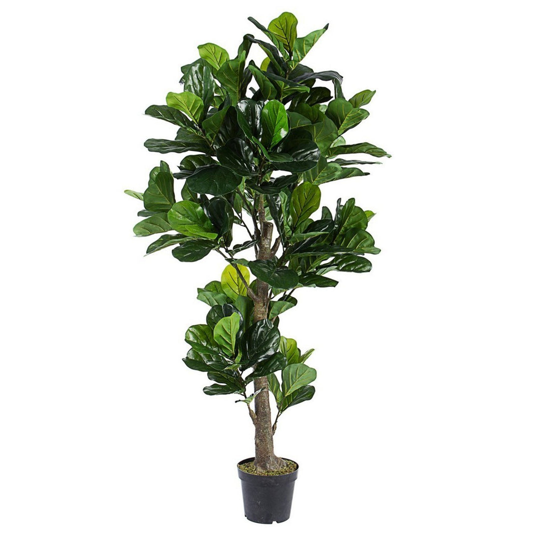 Pianta artificiale "Ficus Lyrata" con vaso in plastica nero, con foglie in gomma