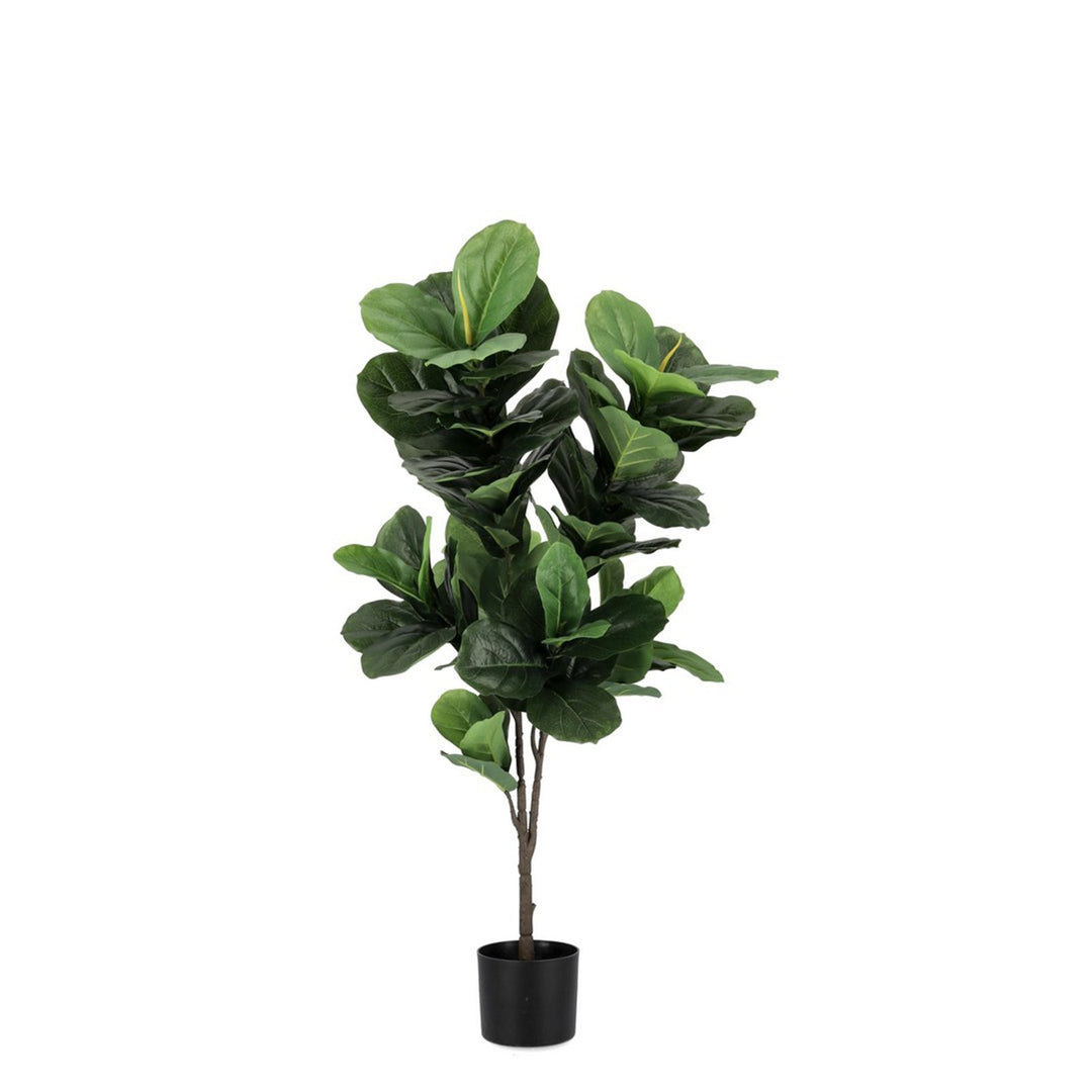 Pianta artificiale "Ficus Lyrata" con vaso in plastica nero, con foglie in gomma