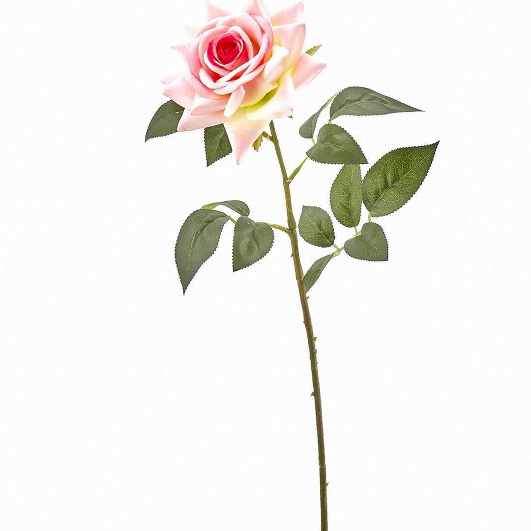 Rosa bliss artificiale aperta realistica con gambo per decorazione ambienti H 62 cm