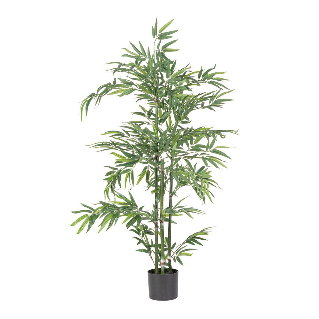 Pianta "Bamboo" con vaso in plastica nero, foglie in tessuto di raso