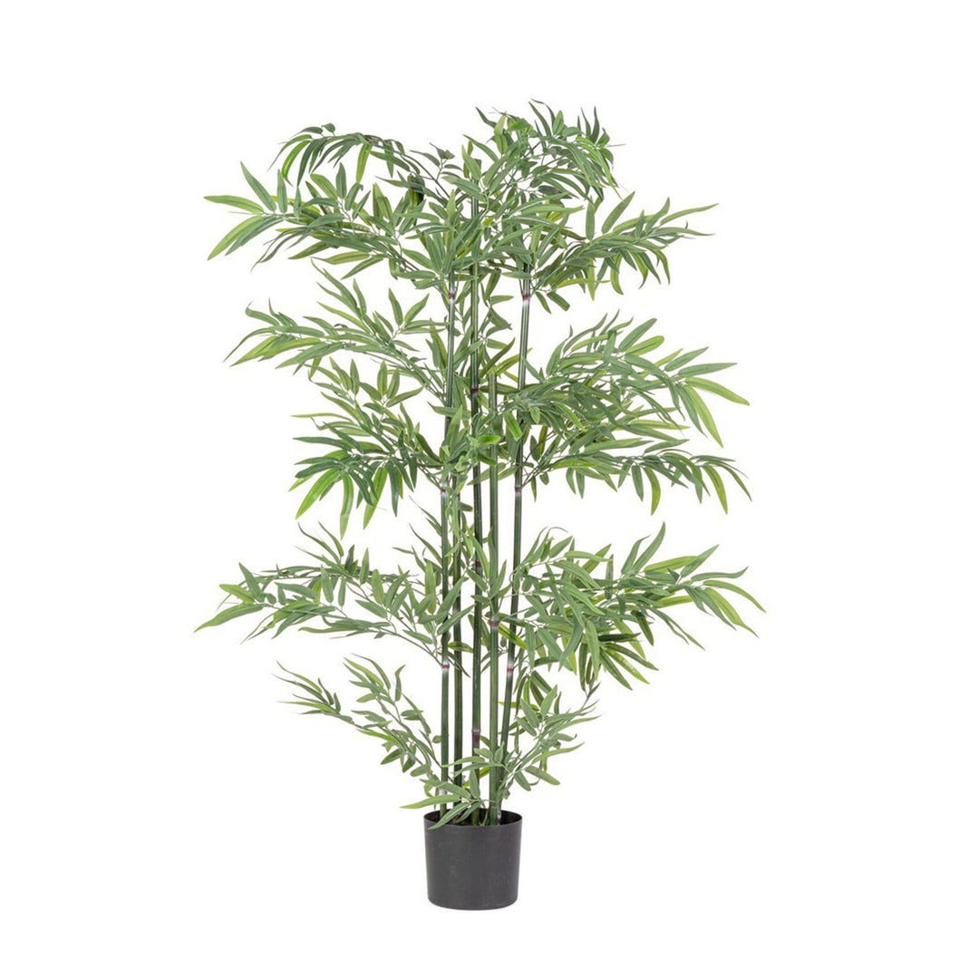 Pianta "Bamboo" con vaso in plastica nero, foglie in tessuto di raso