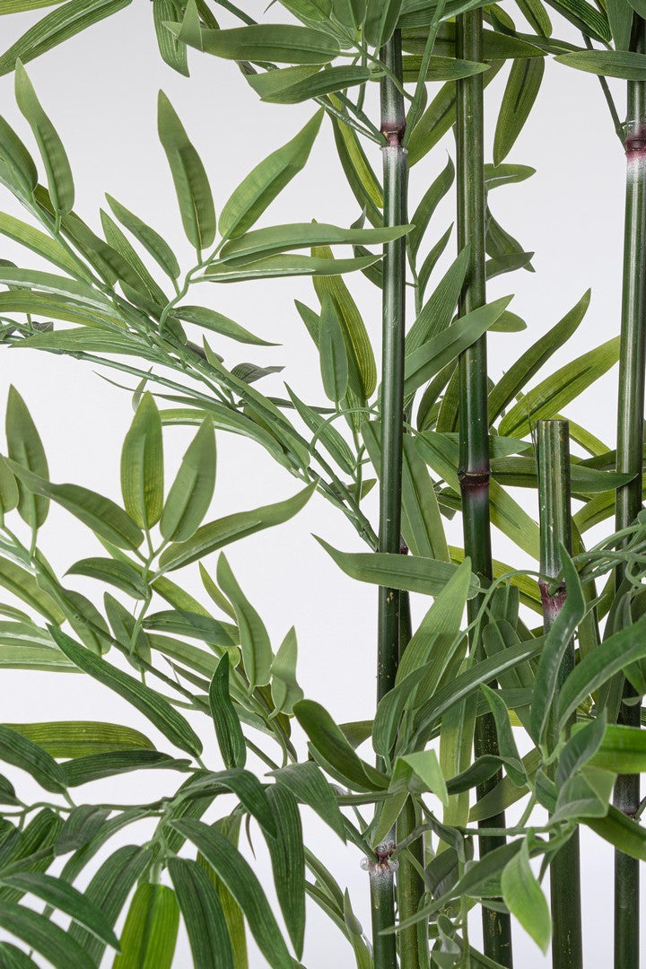 Pianta "Bamboo" con vaso in plastica nero, foglie in tessuto di raso