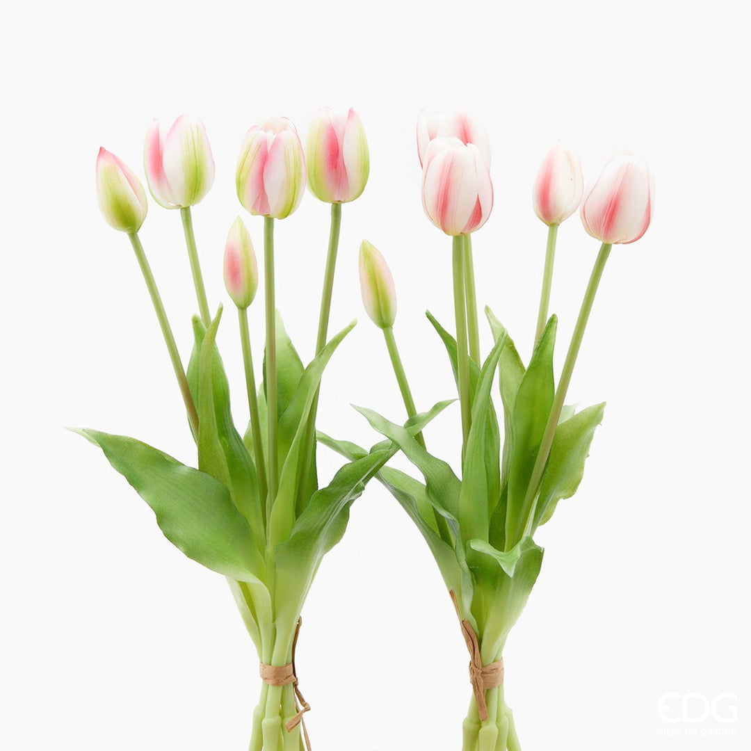 Fiore artificiale "tulipano" effetto realistico con stelo e foglie verdi
