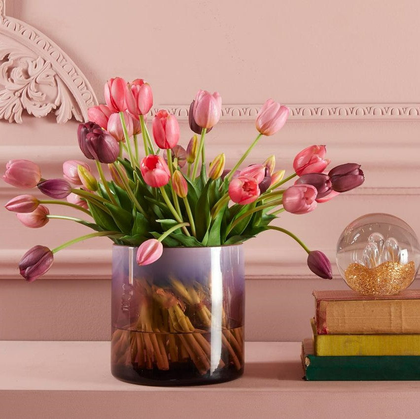 Fiore artificiale "tulipano" effetto realistico con stelo e foglie verdi