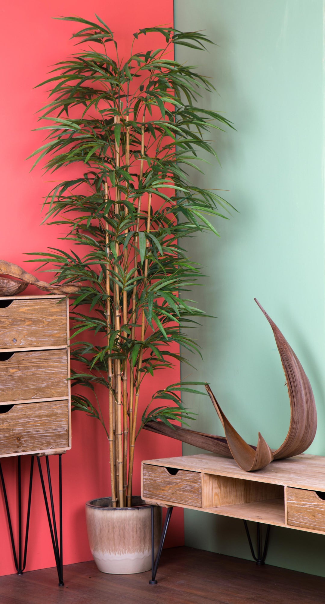 Pianta artificiale moderna con vaso Mini Bamboo in materiale sintetico da h 130 cm
