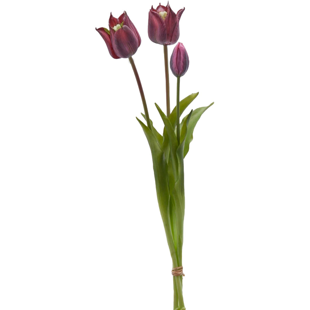 Fiore artificiale "tulipano" effetto realistico con stelo e foglie verdi