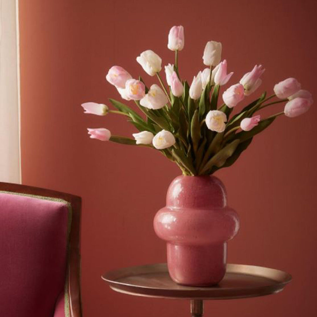 Fiore artificiale "tulipano" effetto realistico con stelo e foglie verdi
