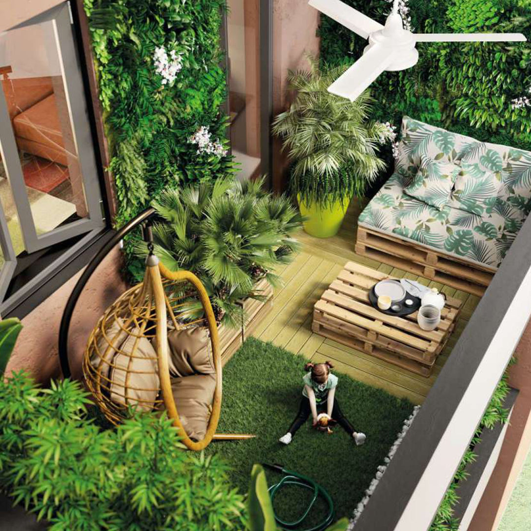 Siepe artificiale per parete sempreverde verticale "Tropicale" da intero ed esterno 1 x 1 mt