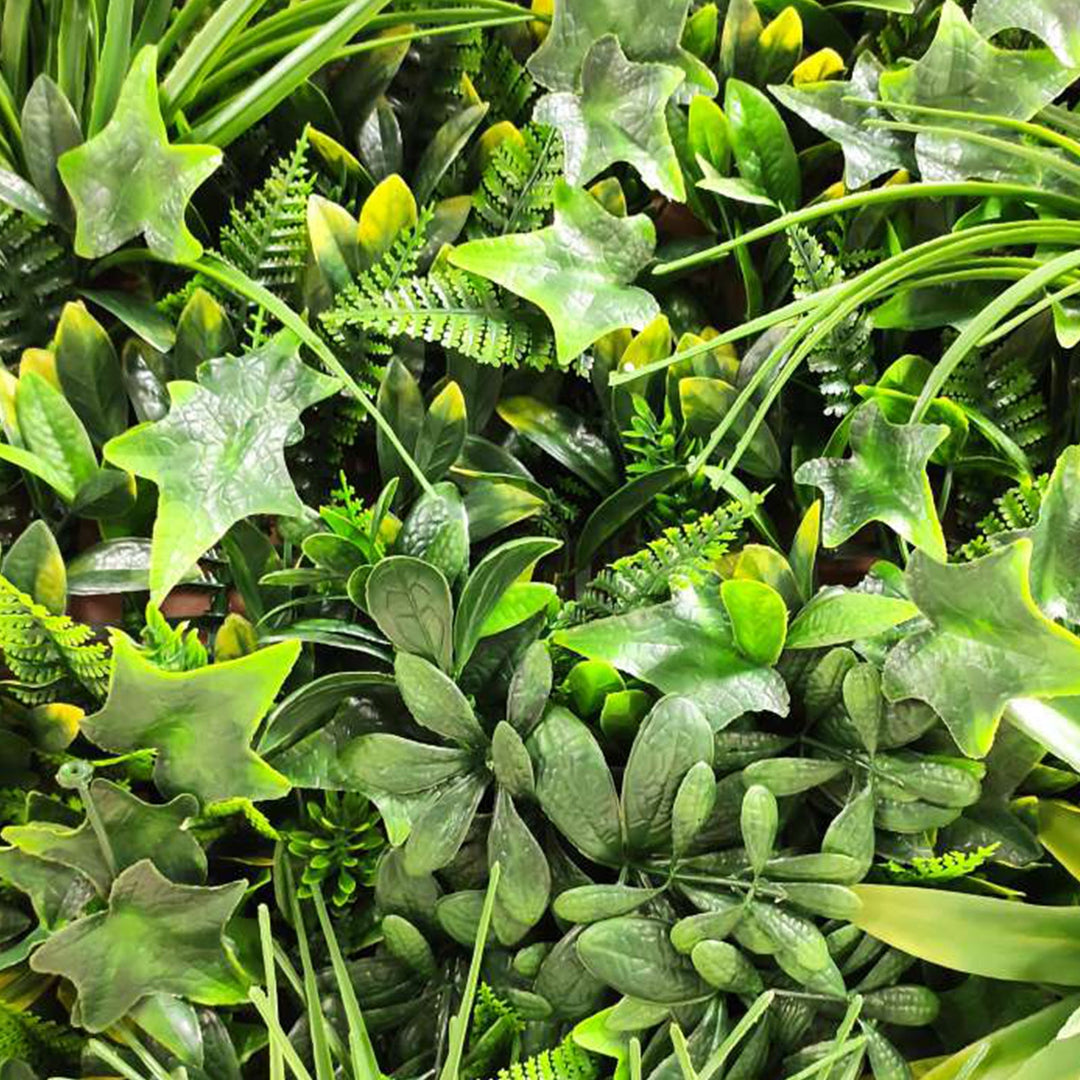 Siepe artificiale per parete sempreverde verticale "Giungla" da intero ed esterno 1 x 1 mt