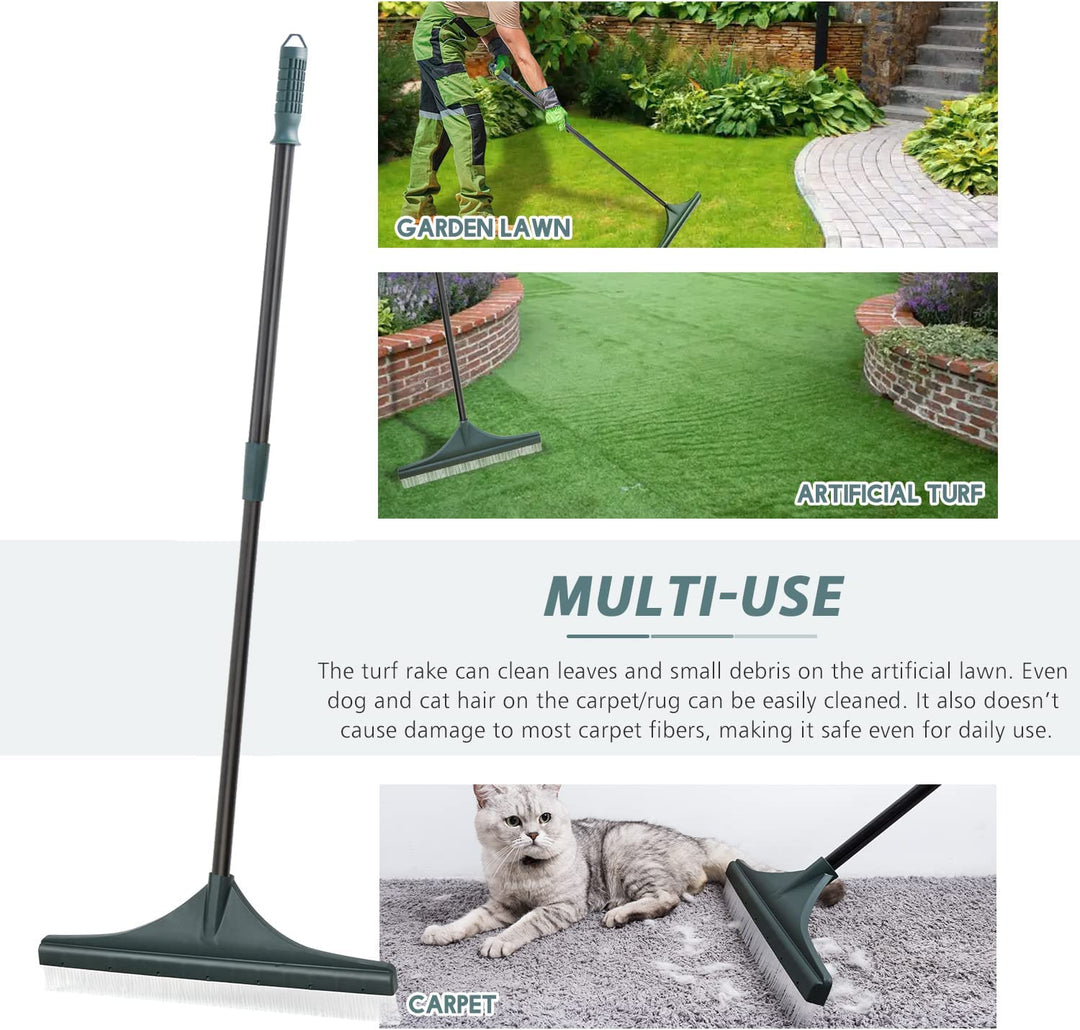 Scopa a pettine con manico per pulizia erba sintetica 45 x h 132 cm