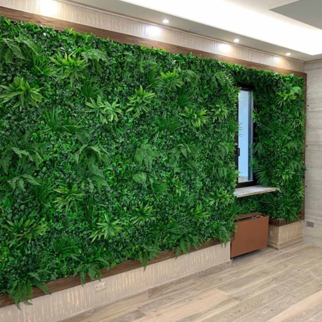 Siepe artificiale per parete sempreverde verticale "Giungla" da intero ed esterno 1 x 1 mt