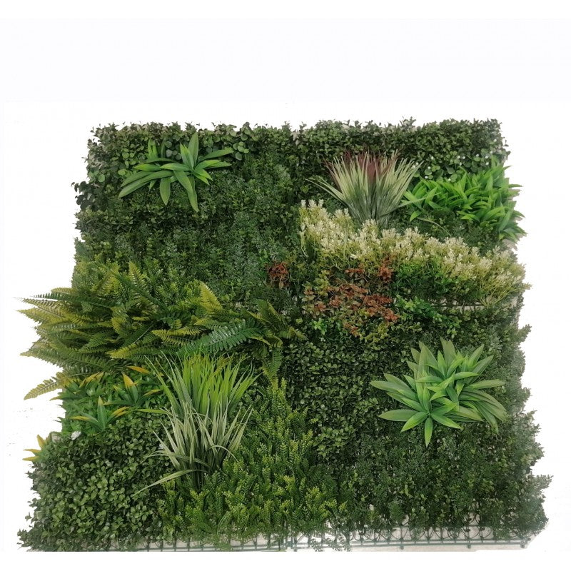 Siepe artificiale per parete sempreverde verticale "Tropicale" da intero ed esterno 1 x 1 mt